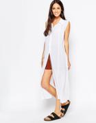 Liquorish Maxi Shirt Dress In Sheer Gingham Check - White