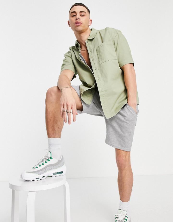 New Look Short Sleeve Boxy Shirt In Khaki-green