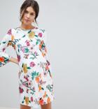 Asos Design Maternity Botanical Shift Dress With Fluted Sleeves - Multi
