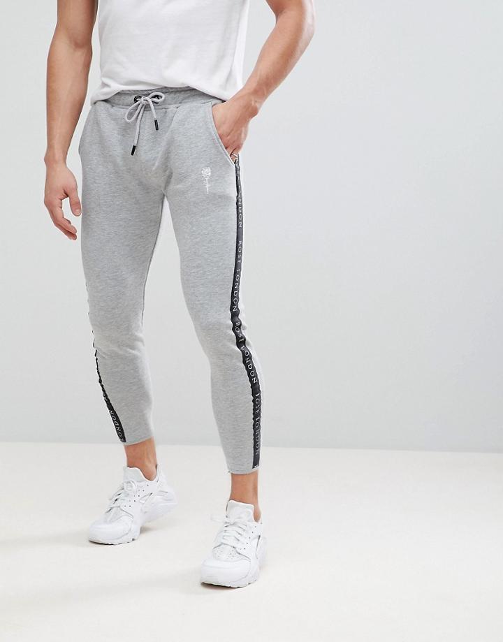 Rose London Logo Skinny Joggers With Side Stripe - Gray