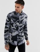 Armani Exchange Slim Fit Camo Shirt In Gray - Gray