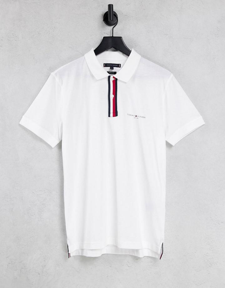 Tommy Hilfiger Global Stripe Placket Regular Fit Polo In White