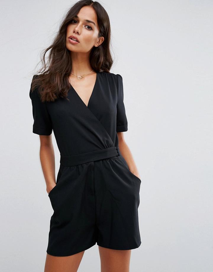 Asos 40's Wrap Tea Romper - Black