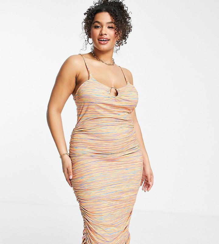 Missguided Plus Slinky Midi Dress With Ring Detail In Multi-orange