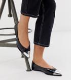 Asos Design Wide Fit Logan Pointed Ballet Flats With Toe Cap In Black