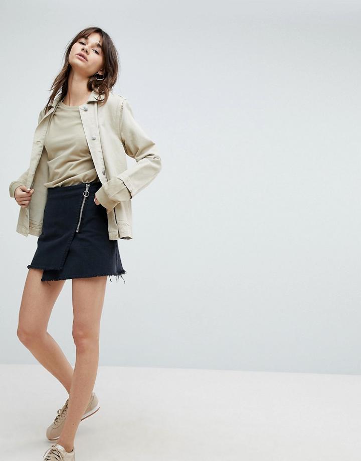 Weekday Exposed Zip Asymmetric Raw Hem Mini Skirt - Black