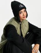 Calvin Klein Jeans Monogram Logo Beanie In Black