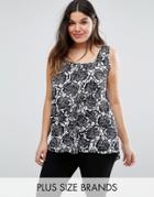 Koko Plus Top With Button Front In Flower Print - Navy