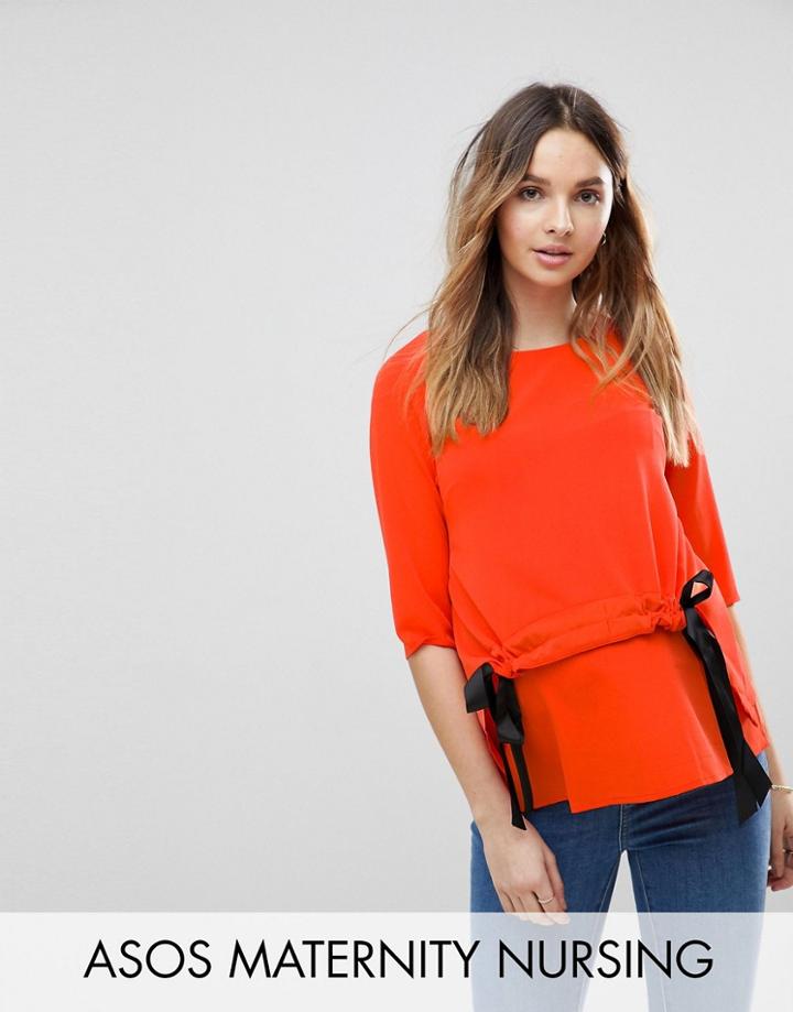 Asos Maternity Petite Nursing Channel Front Top - Red