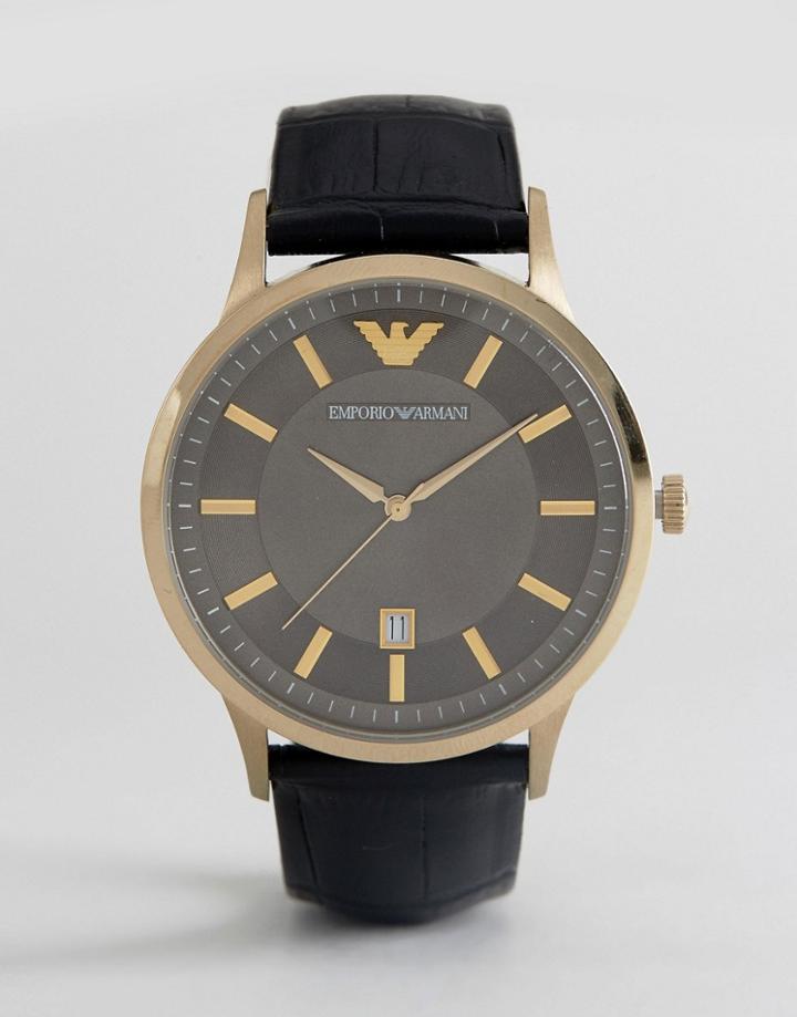 Emporio Armani Ar11049 Leather Watch In Black 43mm - Black