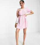 Miss Selfridge Petite Cut Out Frill Detail Mini Tea Dress In Pink Gingham-multi