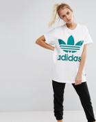 Adidas Originals Big Trefoil Tee In White And Green - White