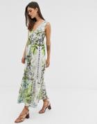 Asos Design Maxi Dress With Pephem In Tropical Print-multi