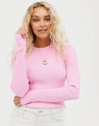 Weekday Round Neck Ribbed Sweater In Pink - Pink