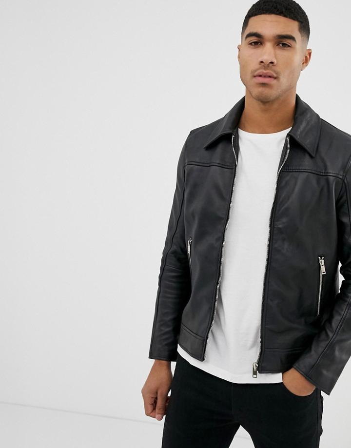 Bolongaro Trevor Slim Fit Leather Jacket - Black