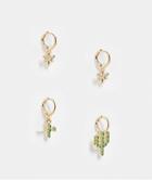 Monki Nessa 2 Pack Cactus Earrings In Gold