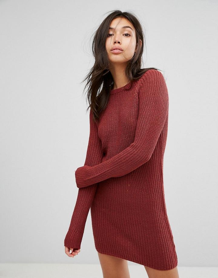Brave Soul Raglan Sweater Dress - Pink