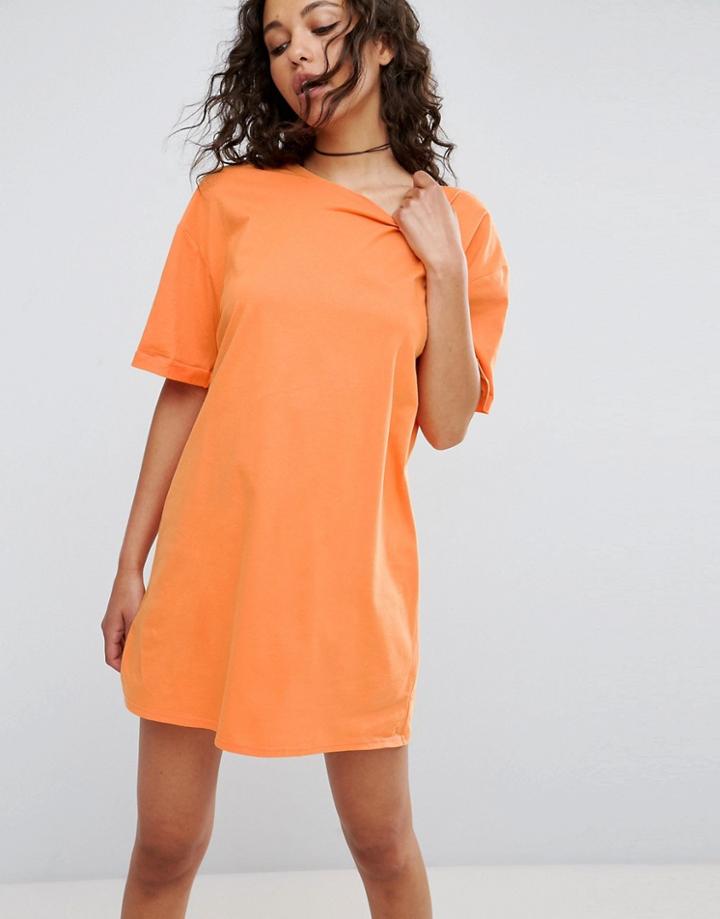 Asos Ultimate T-shirt Dress With Rolled Sleeves - Orange
