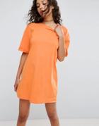 Asos Ultimate T-shirt Dress With Rolled Sleeves - Orange