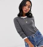 Brave Soul Petite Eloise Long Sleeve T Shirt With Contrast Trim - Gray