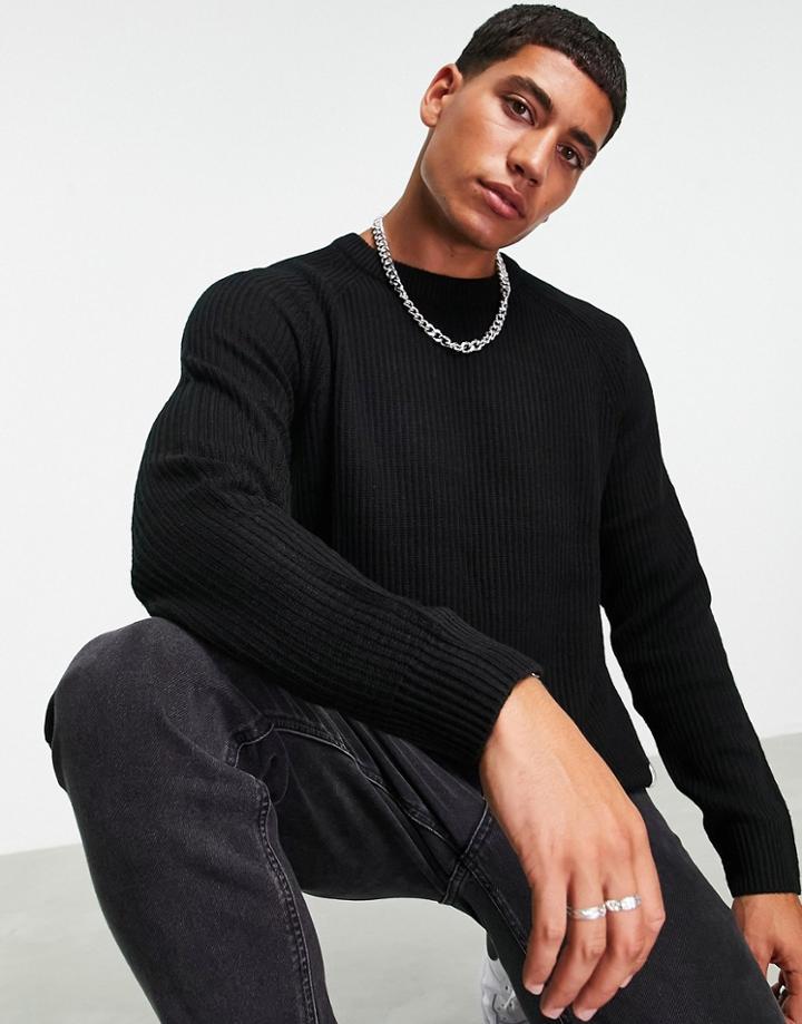Jack & Jones Originals Ribbed Sweater In Black