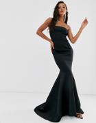 True Violet Black Label Bardot Maxi Dress With Fishtail In Black - Black