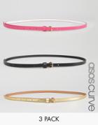 Asos Curve 3 Pack Multi Colored Skinny Waist And Hip Belts - Multi