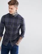 Farah Port Slim Fit Brushed Check Shirt In Gray - Gray