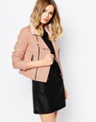 Goldie Reload Faux Leather Jacket With Faux Fur Trim - Pink