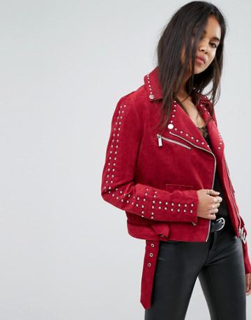 Ivyrevel Studded Faux Suede Jacket - Red