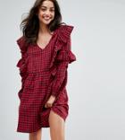 Asos Tall Ultimate Gingham Smock Dress With Ruffles - Multi
