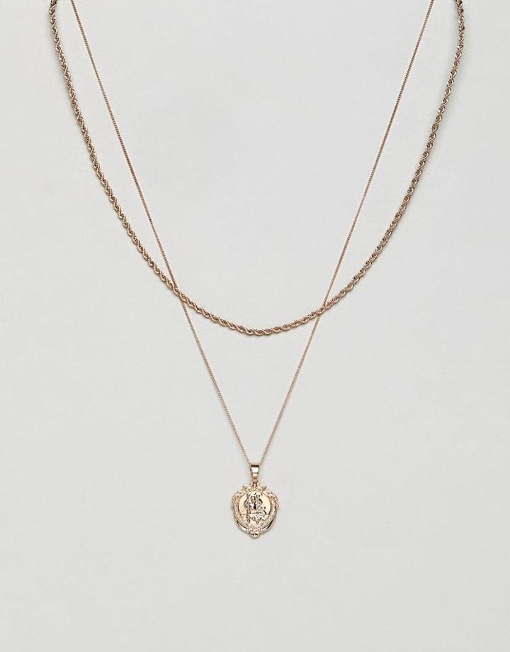 Chained & Able St Christopher Micro Detail Medallion Layer Necklace In Gold - Gold