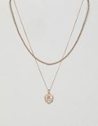 Chained & Able St Christopher Micro Detail Medallion Layer Necklace In Gold - Gold