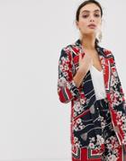 River Island Blazer With Belt In Floral Print-red