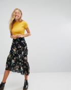 Bershka Floral Print Ruffle Midi Skirt - Multi