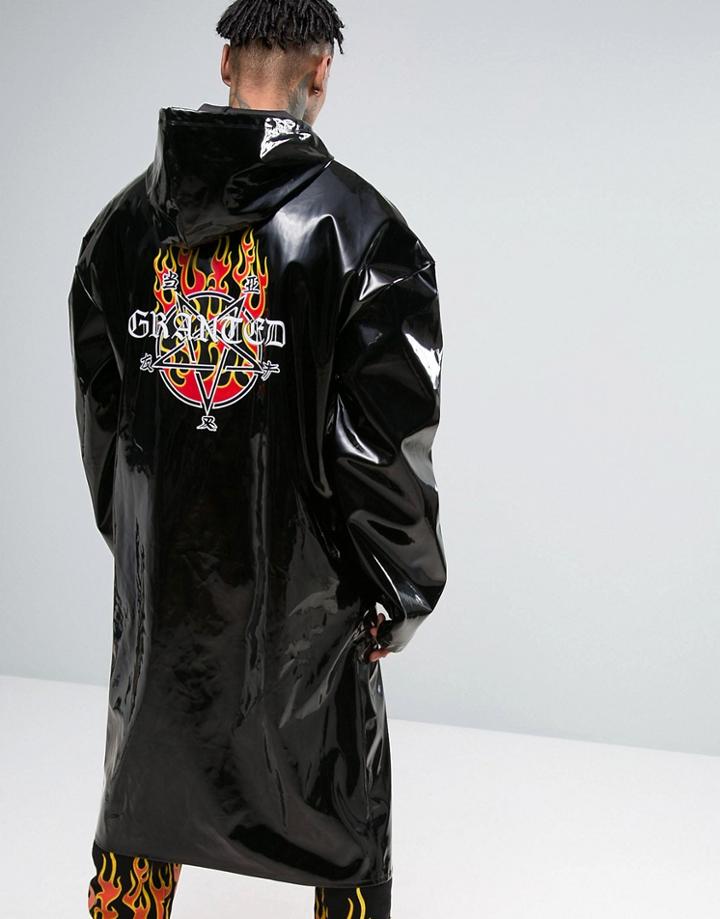 Granted Oversized Trench In Black With Back Print - Black