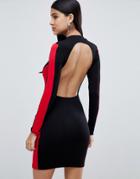 Lasula High Neck Bodycon Dress With Open Back In Black - Black