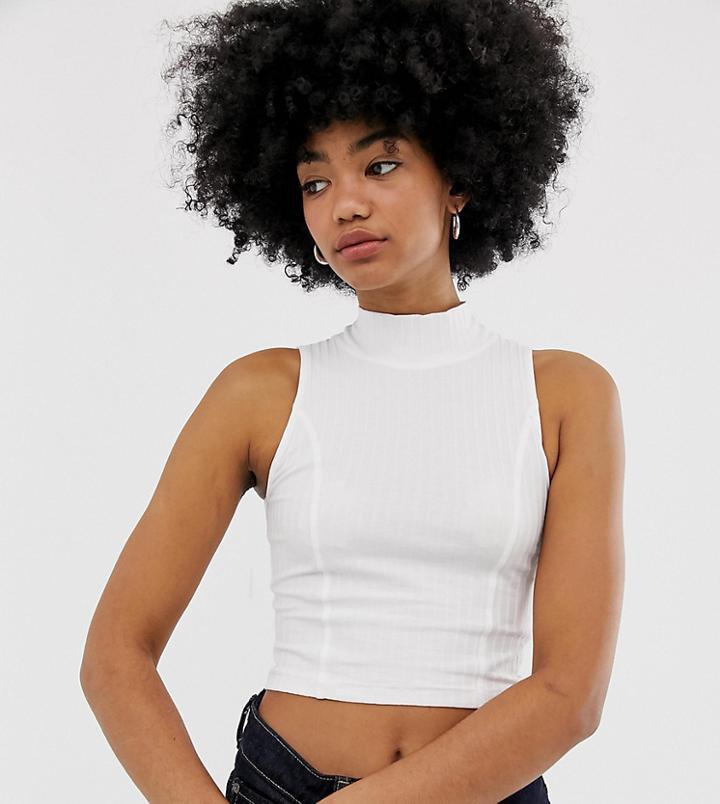 Weekday Ribbed High Neck Top In White - White