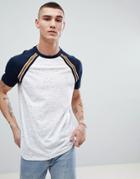 Asos Design Raglan T-shirt In Interest Fabric With Contrast Sleeves And Taping In White - White