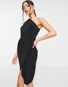 Trendyol One Shoulder Wrap Dress In Black