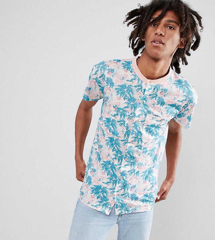 Sacred Hawk Button Up Shirt In Flamingo Print - White