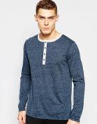 Asos Loungewear Long Sleeve Grandad T-shirt In Neppy Fabric - Blue