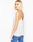 Asos Plunge Neck Pleated Cami Top With Strappy Back - Gray