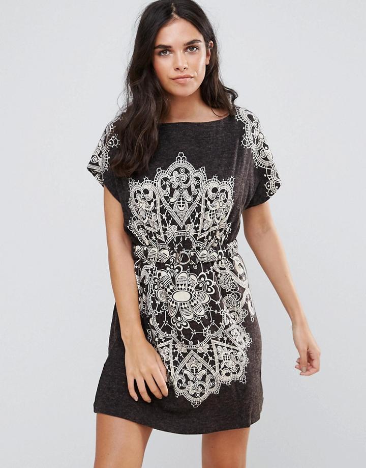 Pussycat London Paisley Print Dress With Belted Waist - Black