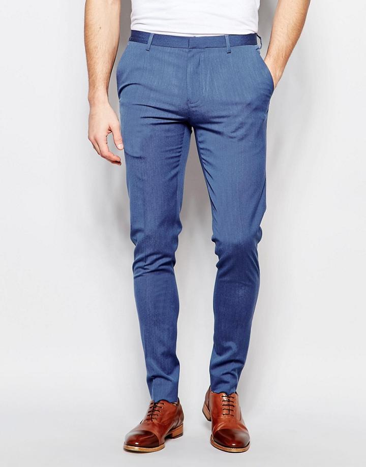 Asos Super Skinny Smart Trousers In Pale Blue - Blue