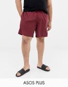 Asos Design Plus Swim Shorts In Burgundy Mid Length-red