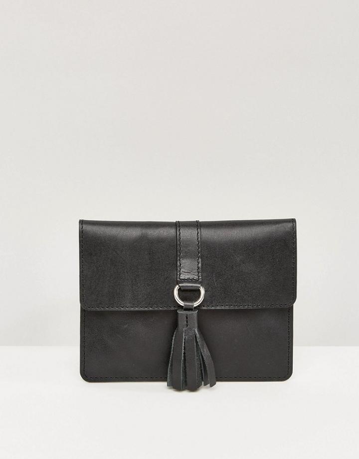 Asos Leather Minimal Ring Tassel Coin Purse - Black