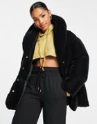 Asos Design Velour Puffer Jacket In Black