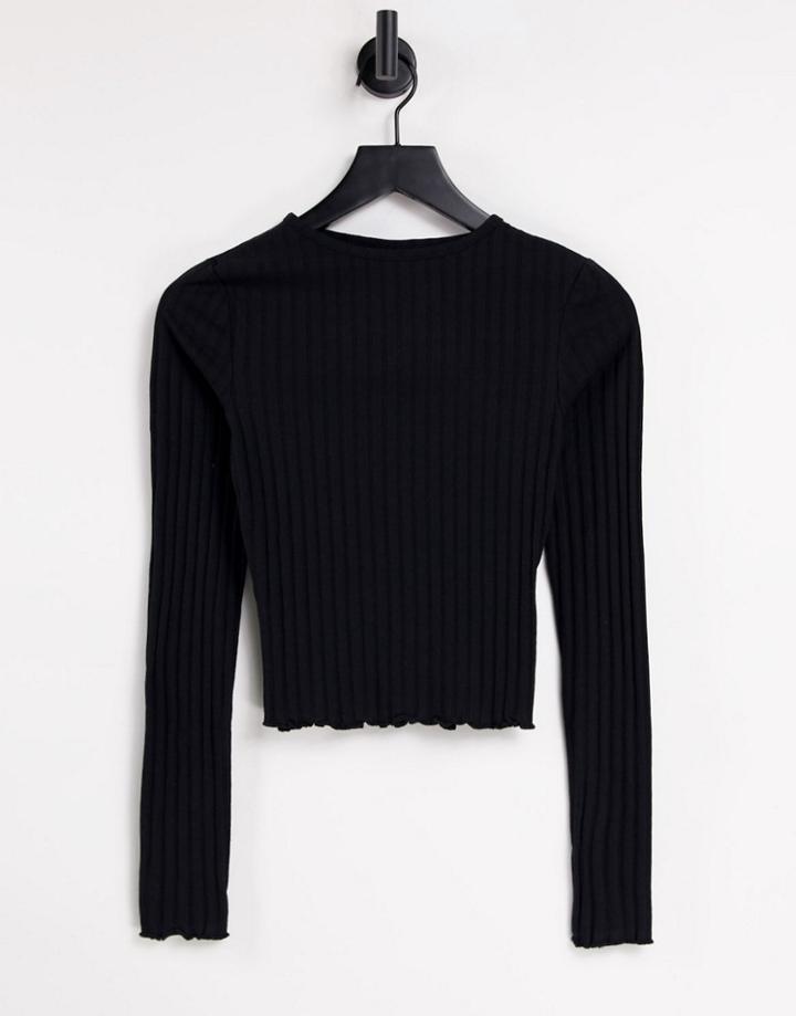 Asos Design Lettuce Edge Crop T-shirt In Black