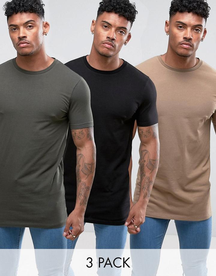 Asos 3 Pack Longline Muscle Fit T-shirt Save - Multi